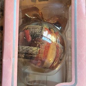 Barbie Holiday Barbie Decoupage Christmas Ornament 1997 w/ Wooden Stand